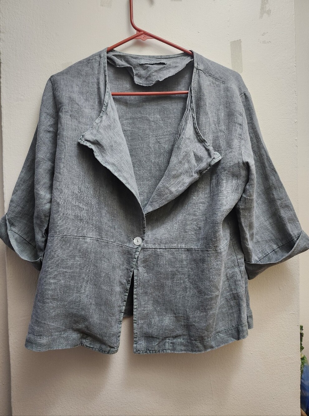 Made In ITALY Light Gray/green Women's Linen Blend Open Jacket Like New